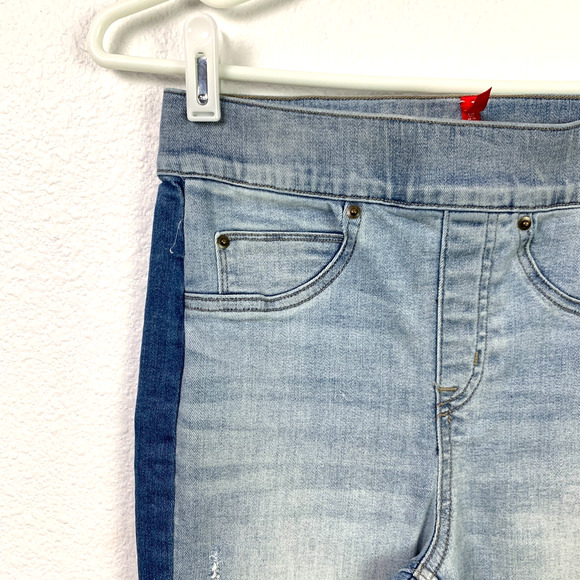 Spanx Side Stripe Skinny Pull On Light Blue Wash Jeans Size Small 20234R - Picture 4 of 11